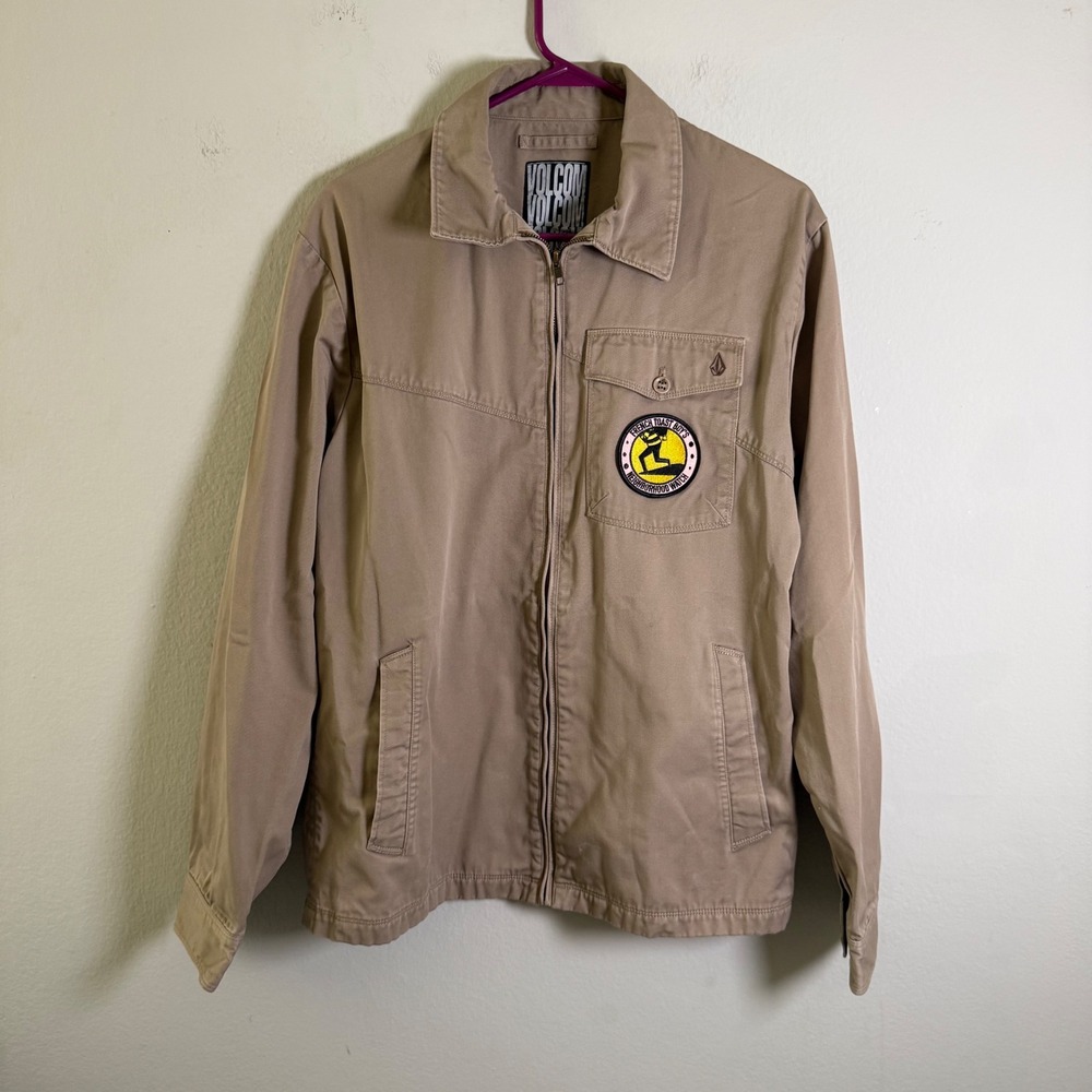 Volcom Freakin Jacket Mens XL Tan Full Zip French Toast Boys Patch A1531000
